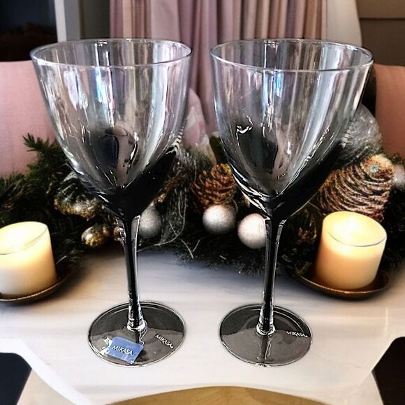 2 Mikasa KYA Smoke Wine Glasses Goblets Red Crystal Elegant Classic Holiday Rare - Picture 13 of 16